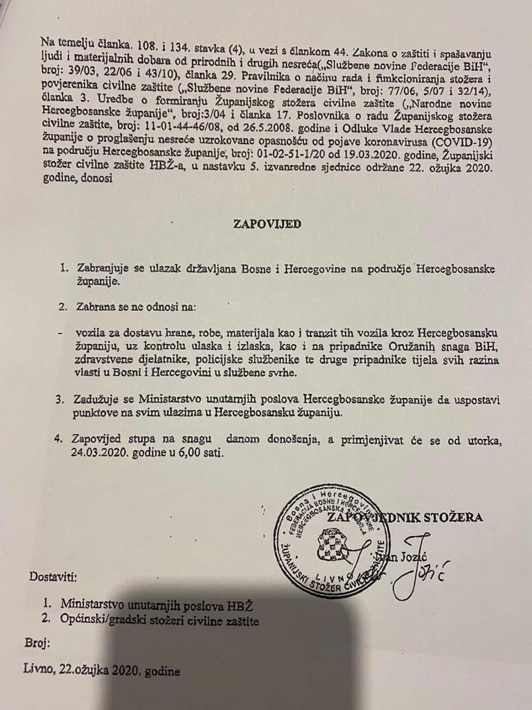 Kanton 10 zabranio pristup građanima BiH