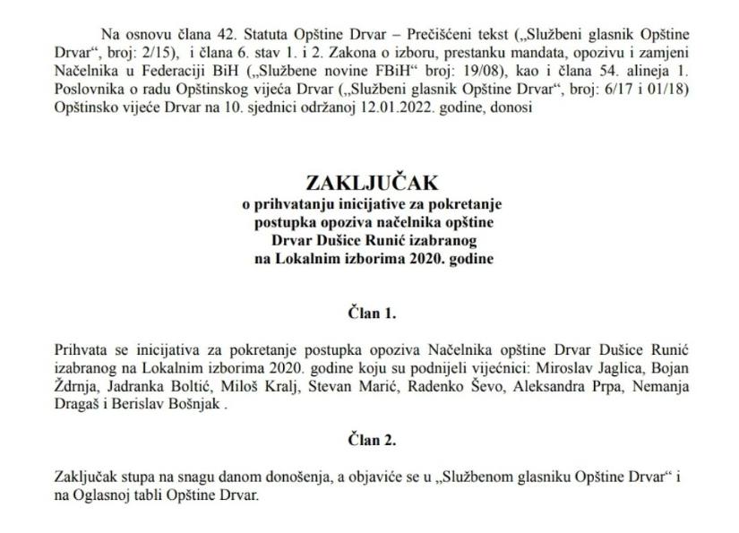 U Drvaru opozvana SNSD-ova i HDZ-ova načelnica jer nitko ne zna gdje je 1,400.000 maraka