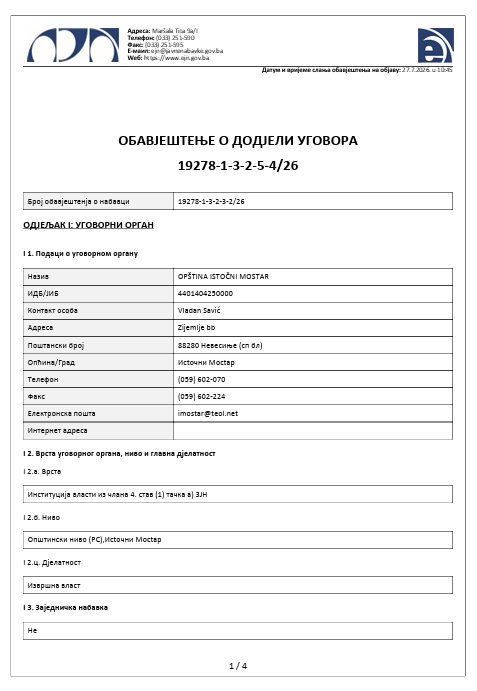 obavještenje o javnoj nabavci